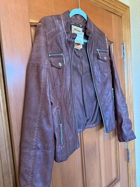 Jou Jou Brown Faux Leather Moto Jacket